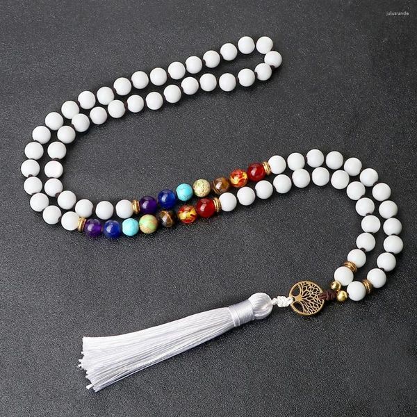 Anhänger Halsketten Romantische weiße Perlen für Frauen 8mm Naturstein Leben Tre Chakra Reiki Mode Männer Yoga Schmuck Geschenk