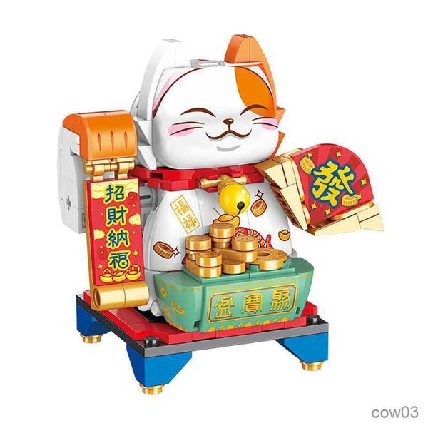 Bloklar Yeni Fortune Cat Yapı Blokları Çin tarzı Lucky Cat Yeni Yıl Mini Tuğlalar Meclis Mağaza Süsleri Çocuk Oyuncak Hediyeleri 2023 R230718