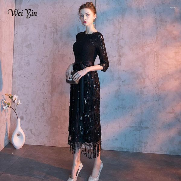 Abiti da festa Wei Yin 2023 Elegante sirena da sera lunga mezza manica in pizzo nero abiti WY1637
