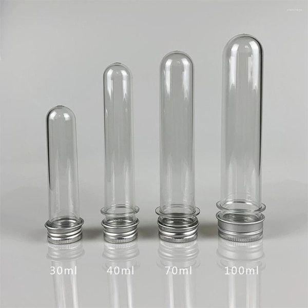 10Pcs 40ML Tubos de ensaio transparentes de plástico excelente com tampa de alumínio Garrafas Material escolar Equipamentos de laboratório