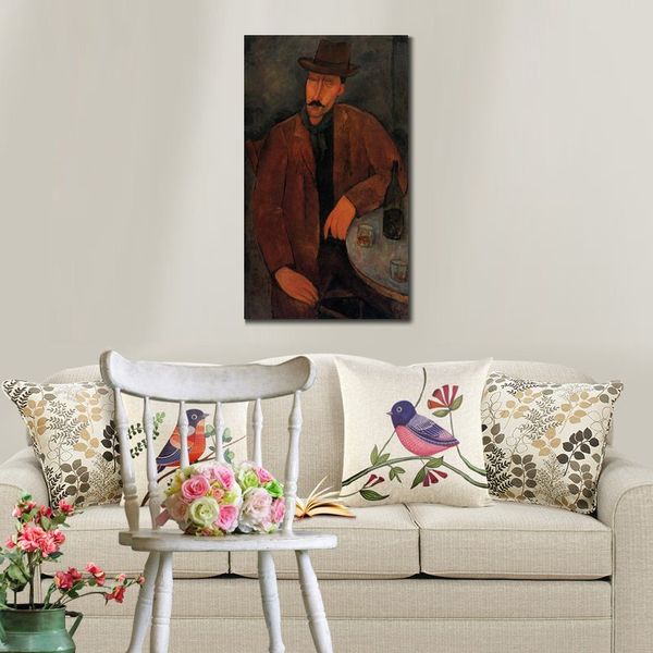 Weibliche Figur, Leinwandkunst, Mann mit einem Glas Wein, Amedeo Modigliani, Gemälde, handgemaltes Öl, moderne Bürodekoration