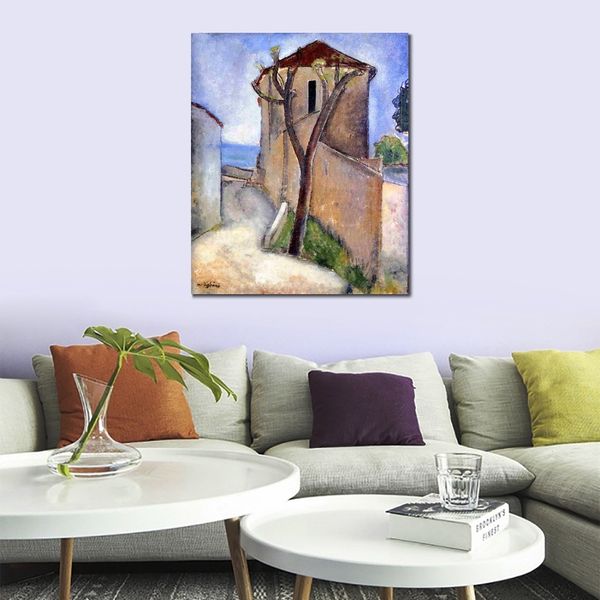 Pintura nua Arte em tela feita à mão Amedeo Modigliani de árvores e casas Arte a óleo decoração moderna para casa
