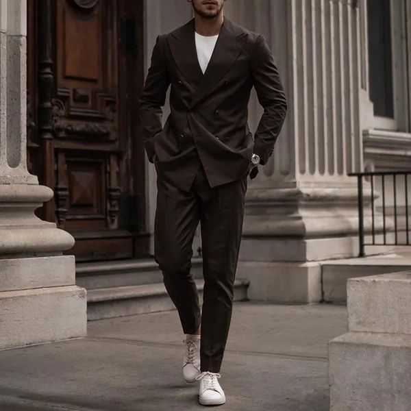 Abiti da sposo moda primavera doppio petto risvolto con visiera smoking da uomo d'affari formale smoking da uomo migliore giacca da uomo 2 pezzi pantaloni giacca