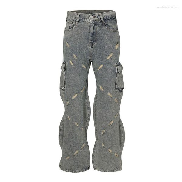 Jeans da uomo Hip Hop Twisted Wave Pantaloni casual Pantaloni Harakuju strappati streetwear in denim per uomo