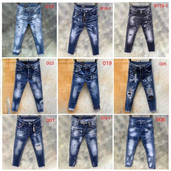 mens jeans denim ripped jeans for men skinny broken Italy style hole bike motorcycle rock revival pants243d