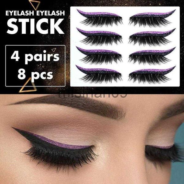 Ciglia finte 4 paia Ciglia finte Adesivo per eyeliner Strisce autoadesive per occhi di gatto Riutilizzabili Adesivi per eyeliner lucidi impermeabili Strumenti per il trucco J230717