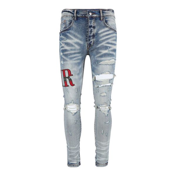 Herren Jeans Distressed Motorrad Biker Jean Rock Skinny Slim Ripped Loch Brief Top Qualität Marke Hip Hop Denim Hosenixov93t6