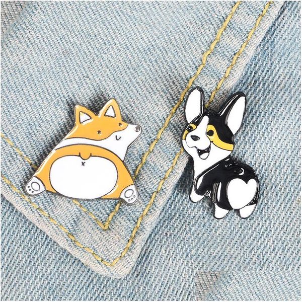 Pins Broches Corgi Butt Esmalte Pins Sweety Cute Dogs Badge Broche Bag Roupas Lapel Pin Cartoon Animal Jóias Presente Para Fãs Crianças Dhsgj