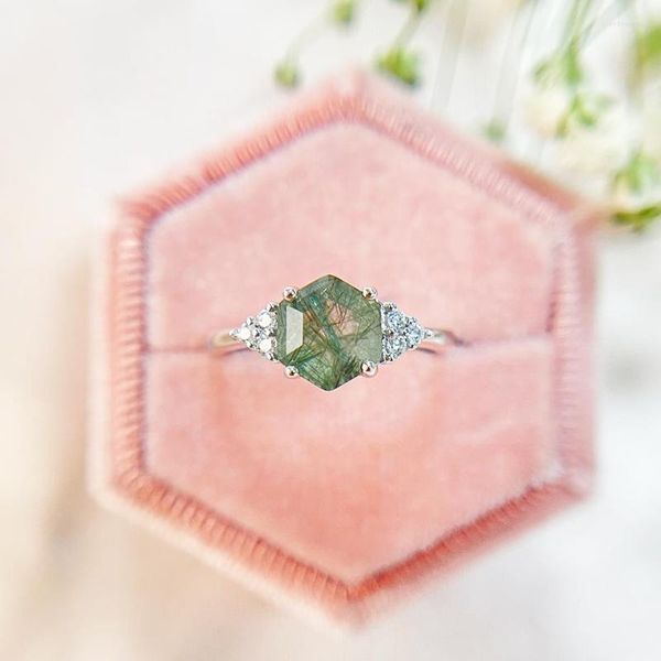 Anelli a grappolo Luxyimagic Pietre preziose di cristallo verde naturale incastonate per le donne Solid 925 Sterling Silver Wedding Engagement Hexagon Fine Jewelry