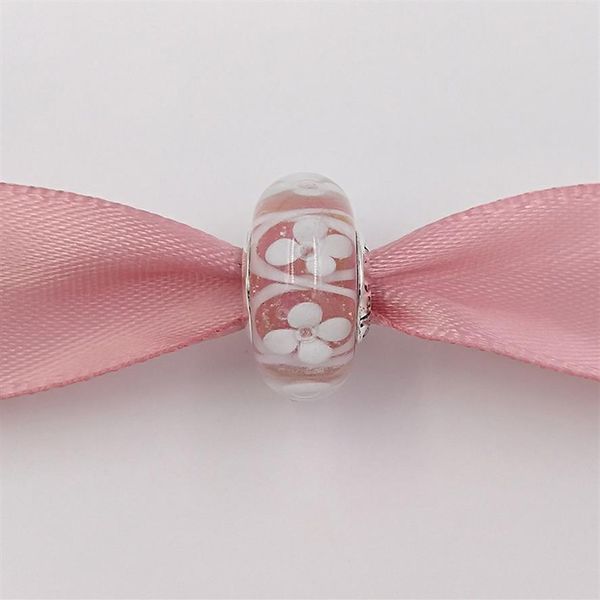Andy Jewel 925 Sterling Silber Perlen handgemachte Lampwork rosa Blumenfeld Charms passend für europäische Pandora-Stil-Schmuckarmbänder 2014