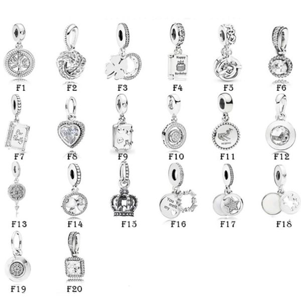 Новый 925 серебряный серебряный серебряный серебро Pandora Charms Браслеты Clover Family Tree Love Heart Stars Crown Charms для европейских женщин свадьба O207Q