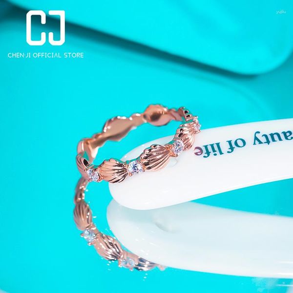 Cluster Rings Luxury 925 Sterling Silver High Carbon Diamond 18K Rose Gold Plated Shell Ring Temperament Bands Birthday Anniversary Gift