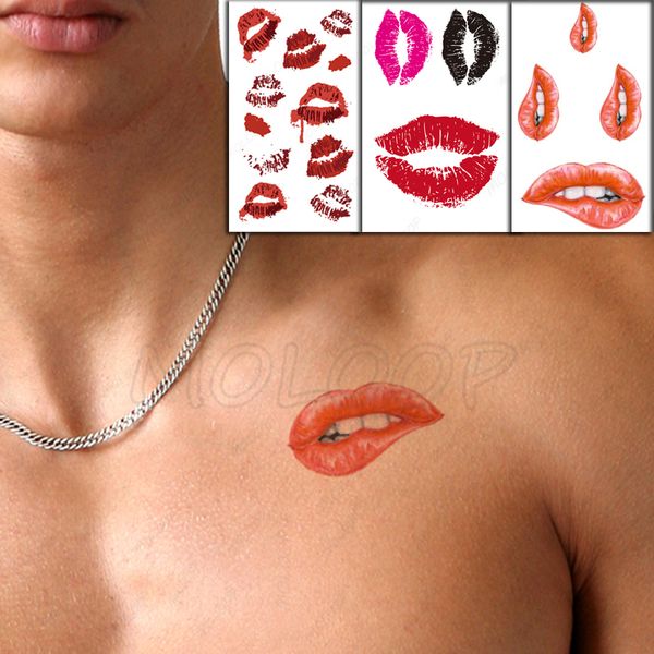 Tatuaggio di trasferimento dell'acqua Sexy labbra rosse Stampa tatuaggio Body Art Impermeabile tatuaggio temporaneo finto flash per uomo donna bambino 10,5 * 6 cm