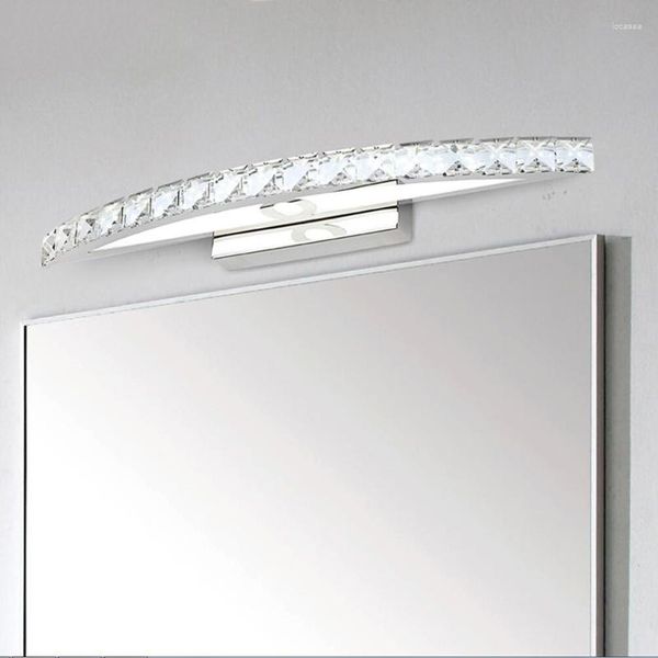 Lampada da parete Nordic Minimalista Specchio di cristallo Luce frontale LED Toilette Bagno Spogliatoio curvo in acciaio inossidabile A prova di umidità