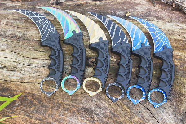 Promoção C7145 CSGO Counter Strike Karambit Knife 3Cr13Mov Steel Blade ABS Handle Claw Knives com bainha Caça ao ar livre Survival Fighting Camping Tools