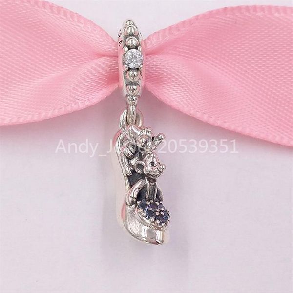 Andy Jewel Autêntico Contas de Prata Esterlina 925 Pandora DSN Cinderela Chinelo de Cristal Camundongos Pendentes Charms Encaixes Adequados para Pando277z Europeu