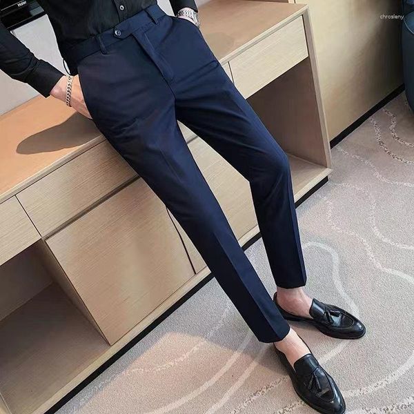 Abiti da uomo Uomo Slim Traspirante Casual Pantaloni dritti Pantaloni Moda uomo Classico Lungo 2023 Business Office Elastico Nero Grigio C29