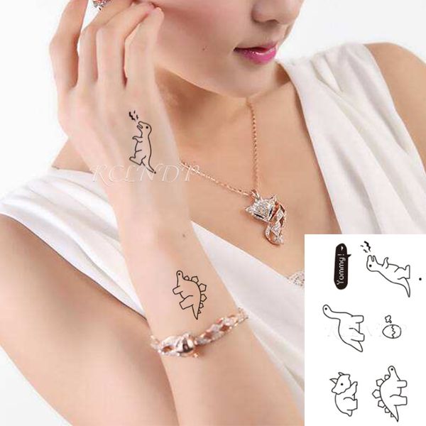 Water Transfer Tattoo simpatico cartone animato dinosauro uovo gatto uccello tatuaggio Impermeabile Falso temporaneo per uomo donna bambino 10,5 * 6 cm