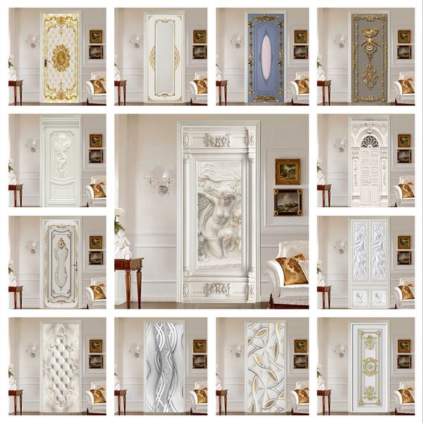 Adesivos de parede 3D alívio mulher porta para entrada quarto banheiro esculpido flor papel de parede europeu decoração vinil design moderno 230717