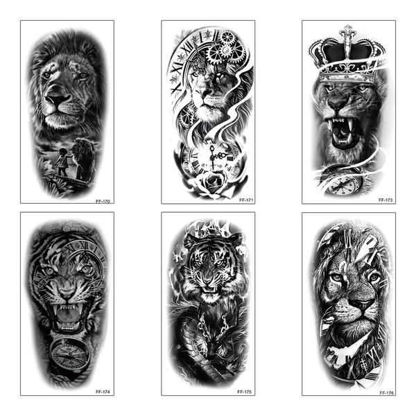 Großhandel 30 Teile/los Wasserdicht Temporäre Tattoos Aufkleber Schwarz Totem Tiger Löwe Wolf Schädel Cool Sexy Make-Up Körper Kunst für Arm