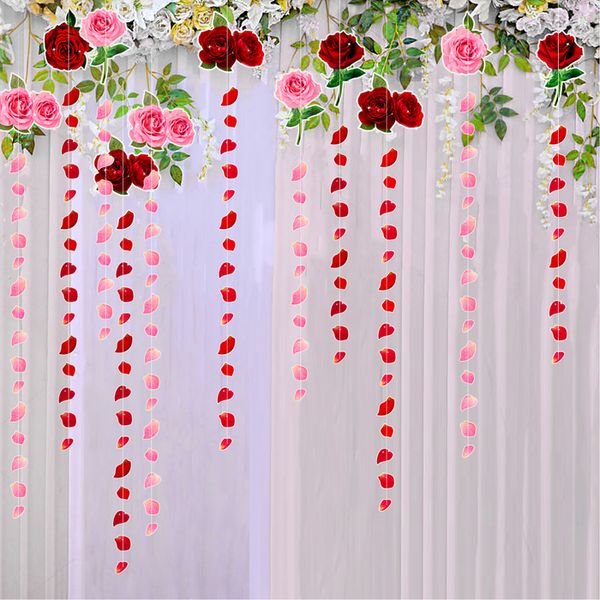Hediye Sarma Kağıt Kırmızı Pembe Gül Çiçek Petal Stream String Çelenkler Asılı Sevgililer Günü Düğün Lover Doğum Günü Yıldönümü Parti Dekoru 230717