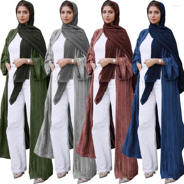 Ethnische Kleidung Muslimische Frauen Strickjacke Dubai Türkei Open Abaya Kimono Jalabiya Langes Maxikleid Eid Ramadan Islamische Arabische Robe