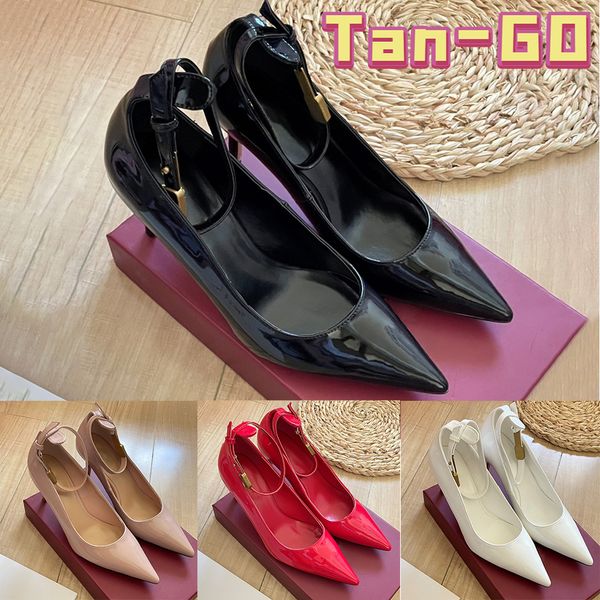 Com caixa de sapatos femininos de luxo tan-go salto alto bomba de couro envernizado preto branco vermelho damasco designer sandália moda feminina festa casamento sandália Eur 35-39