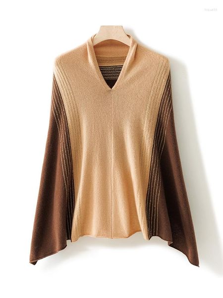 Cachecóis Caxemira Feminino Malha Fio Dourado Poncho Capa Casual Macio Quente Lã Acessórios Cappa Aconchegante Moda Mantos