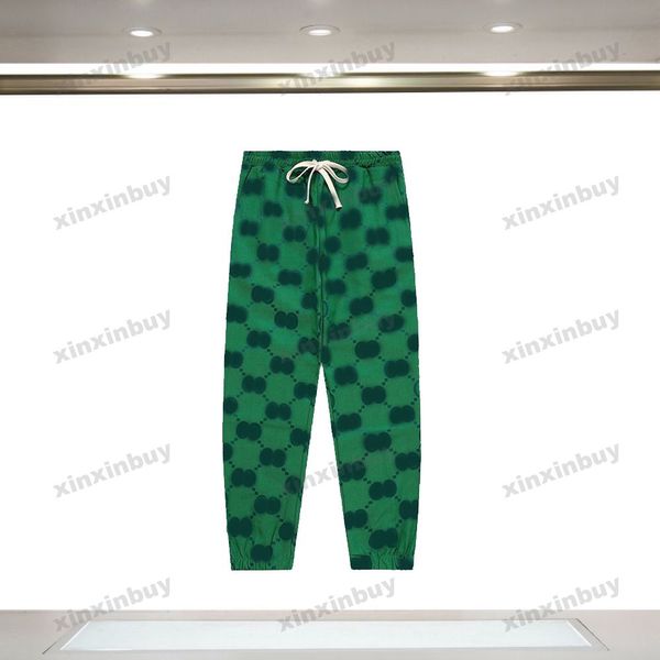 Xinxinbuy Мужчины женщины дизайнер-дизайнерская боковая лента двойная печать джинсы джинсы джинсы повседневные брюки черные зеленые s-2xl