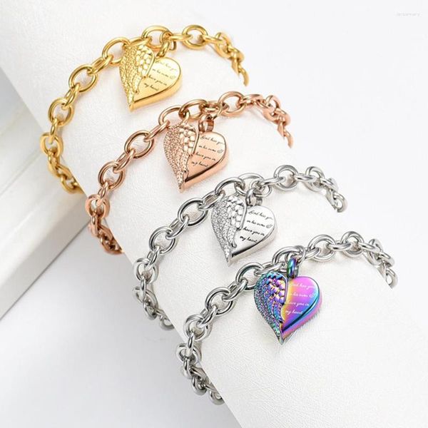 Braccialetti con ciondoli Gioielli per cremazione a forma di cuore Bracciale con urna ad ala d'angelo per ceneri Bracciale con catena porta cenere commemorativa da uomo