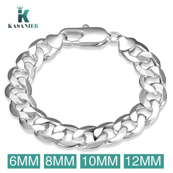 Pulseira masculina KASANIER Correntes de aço inoxidável Pulseira de prata para homens e mulheres Curb Cuban Davieslee Jóias 4 6 8 10 12 mm Novo177U