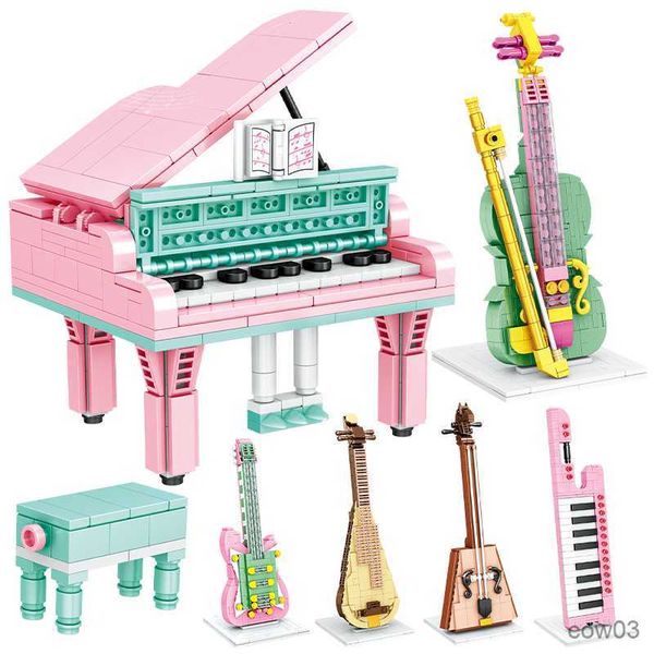 Blocos Mini Instrumento Musical Piano Violino Blocos de Construção Cidade Amigos Iluminação Músico Tijolos Educativos Brinquedos para Crianças Presentes R230718