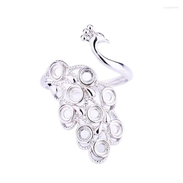 Cluster Rings 925 Sterling Silver Women Ring 3mm Round Cabochon Semi Mount per ambra lapislazzuli pietra fai da te