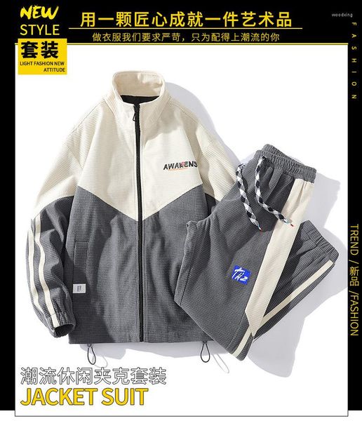 Herren Trainingsanzüge Waffel Sportanzug Frühling und Herbst Japanisch Koreanisch Retro Freizeitjacke