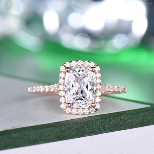 Кластерные кольца 2CT Whited Color Moissanite Diamond Real 14k Rose Gold для женщин Свадьба