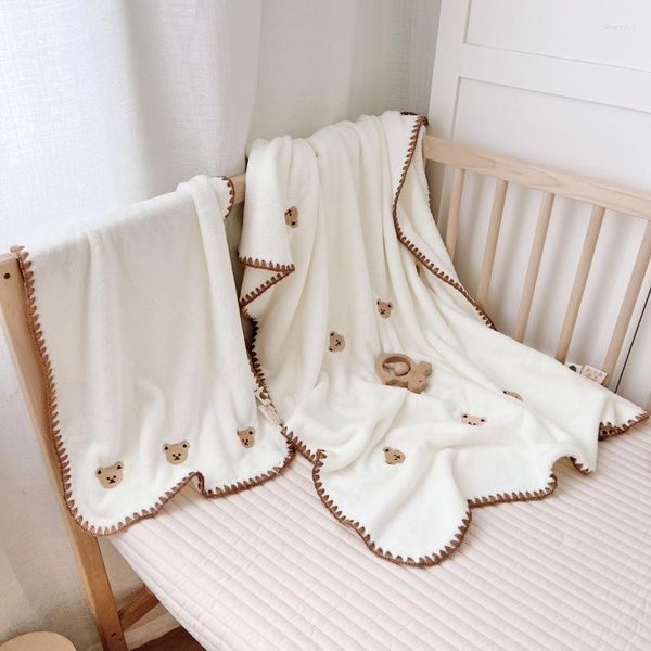Cobertores urso tigre bordado bebê cobertor de lã ultra absorvente nascido conjunto de toalhas de banho toalhas infantis para bebês capa de soneca