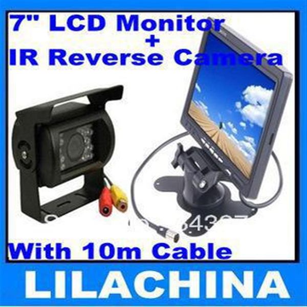 7 Monitor LCD 18 IR Câmera reversa Kit de visão traseira do carro Câmera do carro com cabo de 10m Sensor de estacionamento de ônibus188d