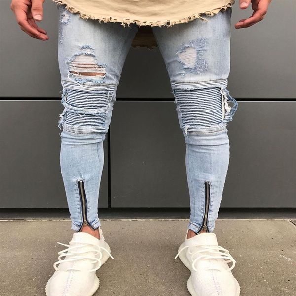 Jeans skinny da uomo alla moda strappati slim fit denim elasticizzato jeans sfilacciati pantaloni a matita per ragazzi197Z