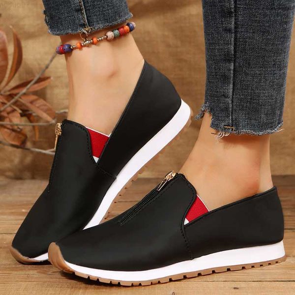 Sapatos sociais Tênis mais vendidos Moda Zíper Correndo Sapatos Vulcanizados Simples Casal Conforto Couro Cunha Tênis Casuais XL 35~43 L230717