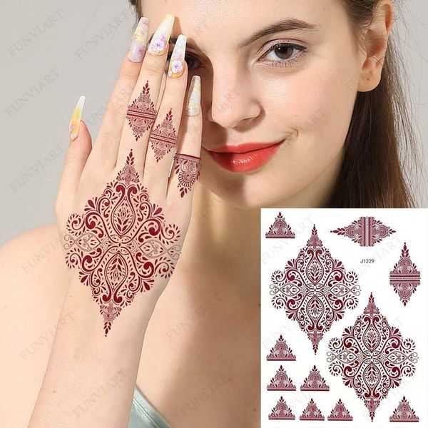 Braune Henna-Tattoos für Frauen, wasserdicht, temporärer Henna-Aufkleber für Hand, Fake-Tattoo, Körperkunst, Spitze, Mehndi, Hena-Tattoo