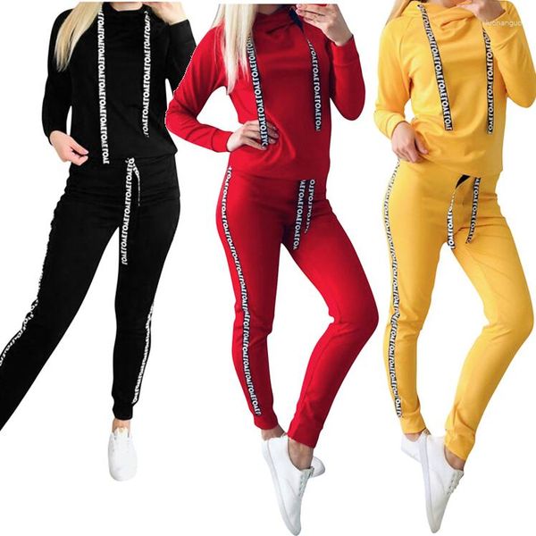 Pantaloni da donna a due pezzi Kit sportivi Completi da donna Casual con cappuccio Manica lunga Sport Top Set Tuta da corsa Abbigliamento sportivo