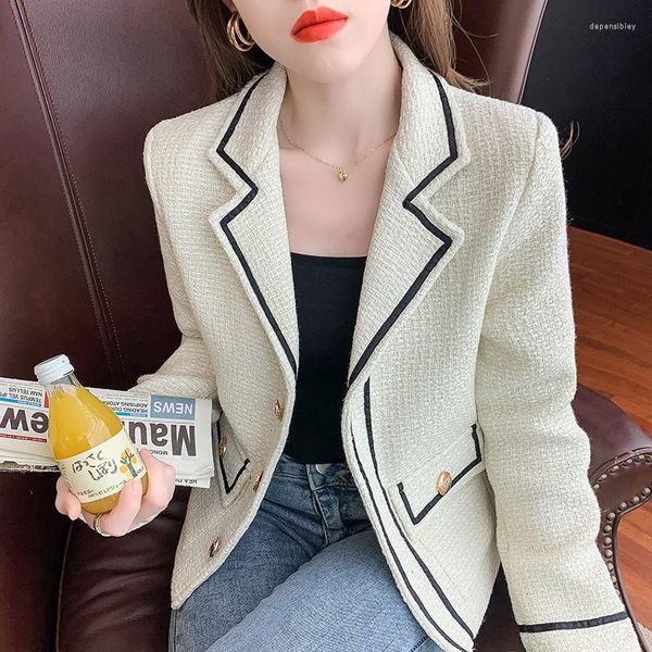 Jaquetas femininas jaqueta de tweed para mulheres primavera outono 2023 moda coreana casual combinando cores gola manga comprida casaco curto z1921