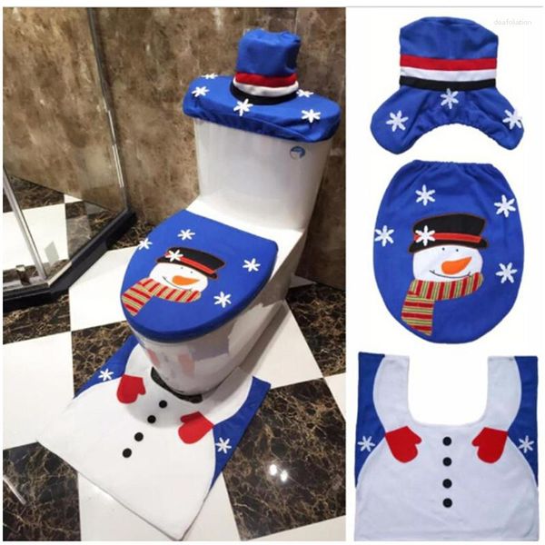 Tappeti Drop Ship 3pc Tappetino natalizio Decorazioni per il bagno Tappeto natalizio Pupazzo di neve blu Coprisedile per WC e Anno Decorare la casa Regalo