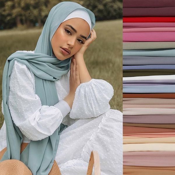 Hijabs Женщины мусульманские шифоновые шифры шарфы модальные хлопковые майки Хиджабс простые для женщины мусульманская вуали