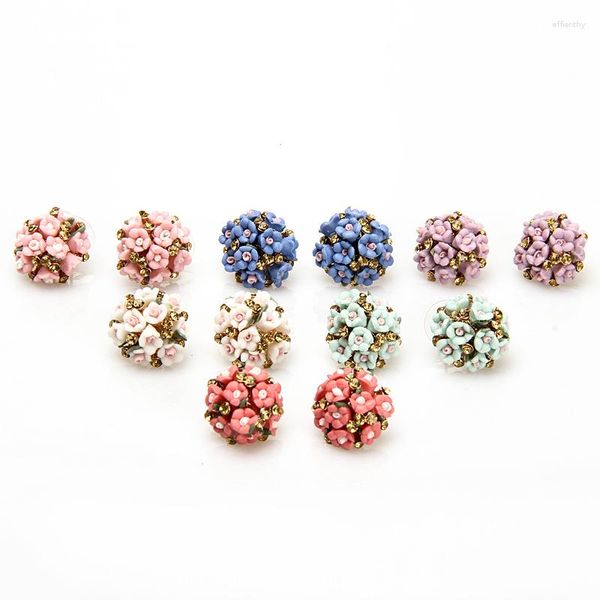 Ohrstecker 1 Paare/satz Runde Keramik Kristall Für Frauen Rosa Kleine Blume Korea Schmuck Zubehör