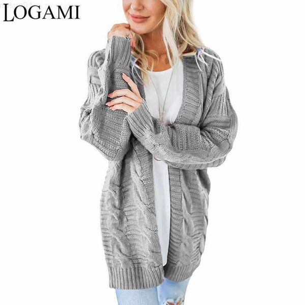 Maglioni da donna LOGAMI Maglione lavorato a maglia a maniche lunghe Donna Nuovo arrivo Cappotto lungo casual da donna Cardigan femminile L230718