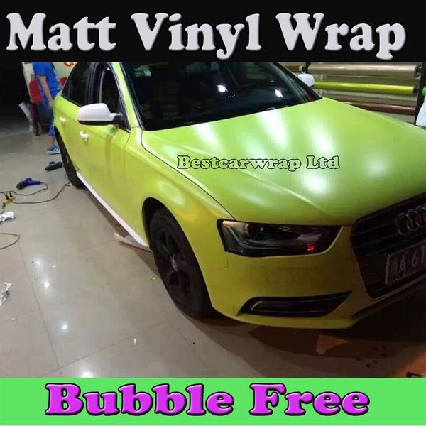 Película de vinil fosco amarelo fluorescente verde claro para envoltório de carro com bolha de ar para veículo gráfico 1 rolo de 52 x 30 m 288U