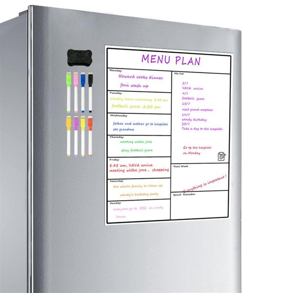 Magnetische, trocken abwischbare Wochenplanertafel, Kühlschrank, wöchentliches Whiteboard, Kalender, resistente Technologie, Familie, Zuhause, Büro, Kühlschrank 2269M