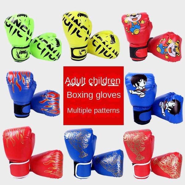 Koruyucu dişli kalınlaştırılmış boks eldivenleri kırmızı karikatür alev kaplan yetişkin çocuk boks eldivenleri tartışma taekwondo boks eğitim eldivenleri hediye hkd230718