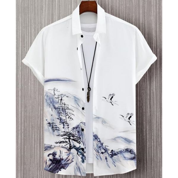 Camicie casual da uomo Moda uomo 3d inchiostro spray vernice stampa abbigliamento quotidiano casual manica corta beach party maglione street Aloha camicia 230718